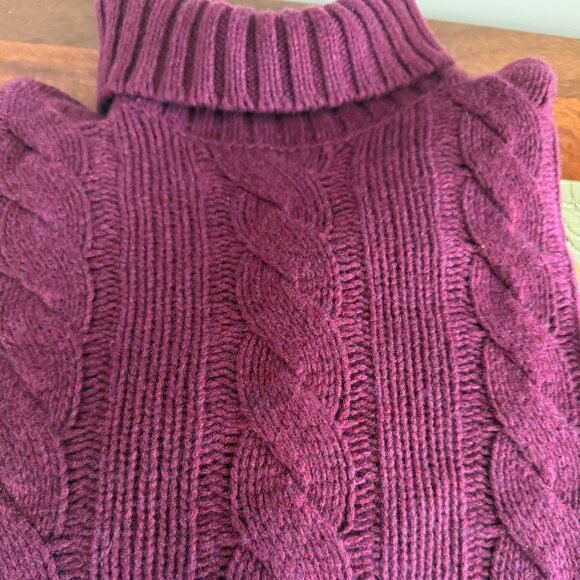 VonBraun,Made in Italy, Burgundy Cable Turtlenk-Thick 100% Cashmere Sweater, LG - Picture 8 of 10